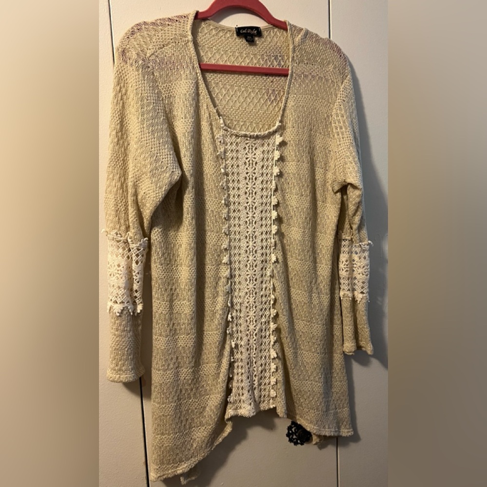 🆕 CAL STYLE BOHO CROCHET SWEATER NWT (2XL) BEIGE